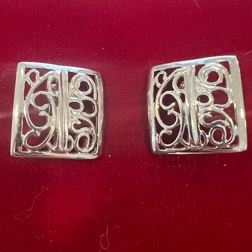 Vintage rectangle silver clip on earrings